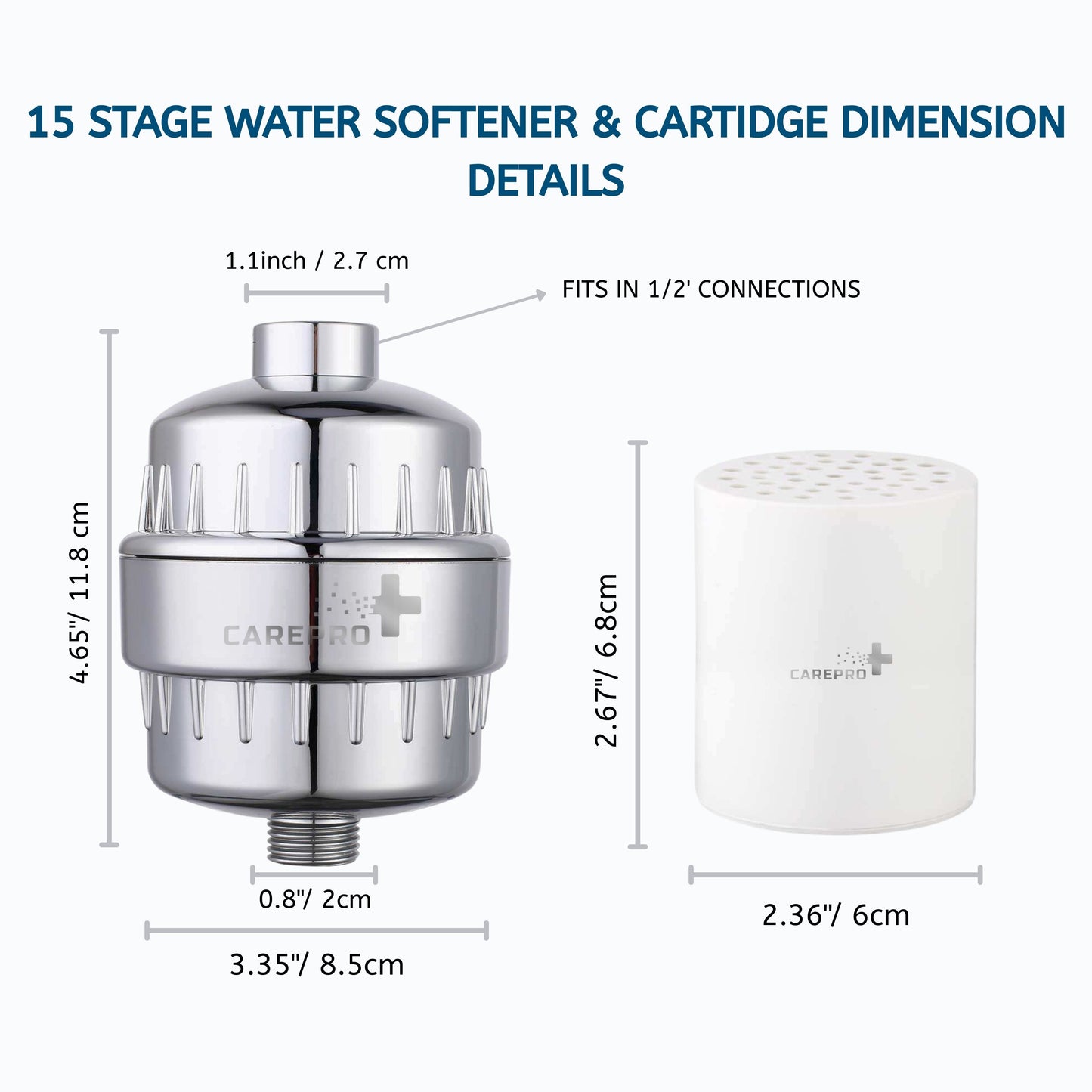 CarePro+ 15-Stage Water Softener | Water Softener For Bathroom | Hard Water Filter For Tap | For Both Borewell And Tanker Water/Water Softner To Control Hair Fall And Skin Protector | Chrome Finish