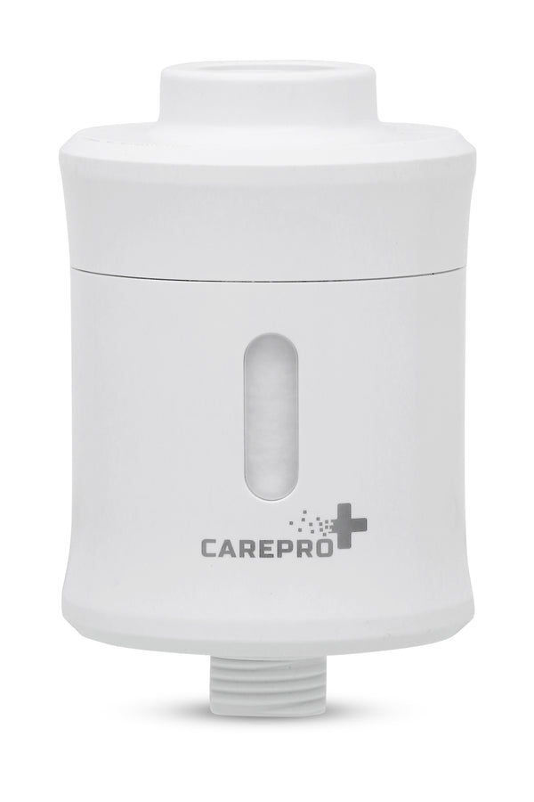 CarePro+ Inline Hard Water Shower Filter with Replaceable Cartridge | Transparent Window Design | Protects Hair & Skin